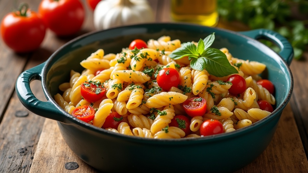 One-pot pasta and vegetables in a Dutch oven